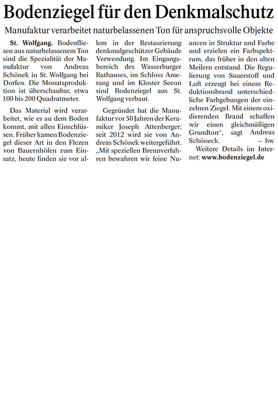 Alt-Neuöttinger Anzeiger: Bodenziegel für den Denkmalschutz