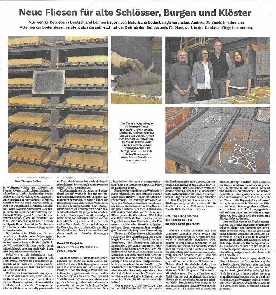 SZ – Süddeutsche Zeitung: Neue Fliesen für alte Schlösser, Burgen und Klöster